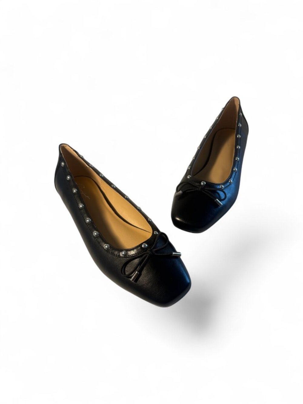 New Comfort Bow Vamp Stud Black Flats Size 10  M
